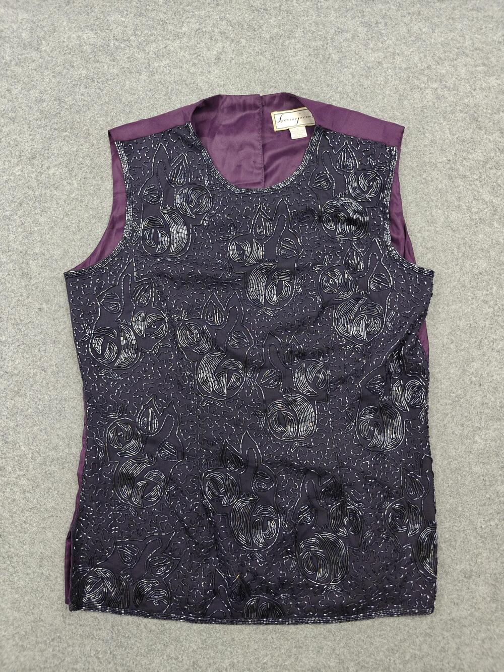 Spenser Jeremy Blouse Womens 8 Purple Silk Tunic Beaded Button Lined Vintage
